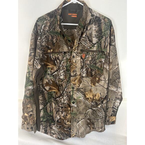 Real Tree Game Winner Long Sleeve Men's camo shirt Sz L with vented sides - Picture 1 of 10